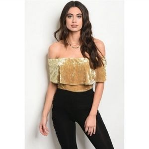 Gold Velvet Off-Shoulder Bodysuit